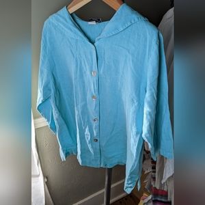 2XL 100% linen button-down blouse. Pineapple PATCH II vintage